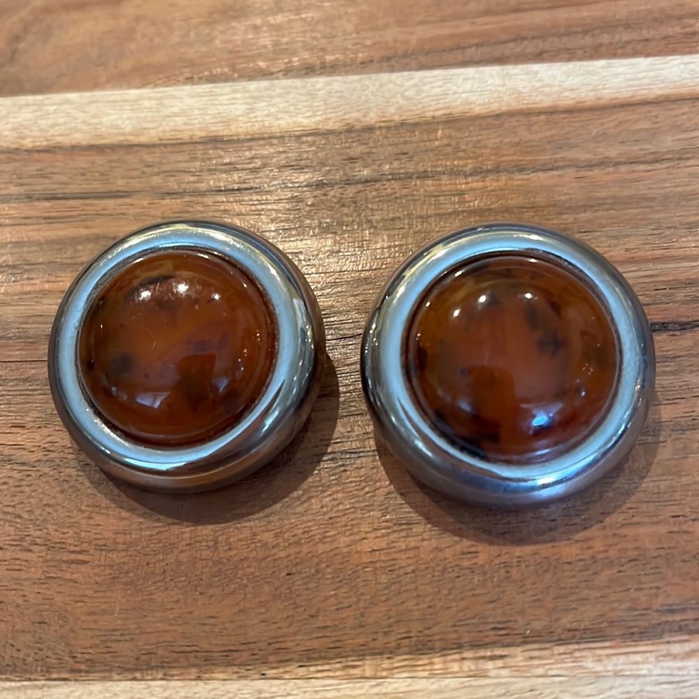 Silver & Red Orange Stone Clip on Stud Earrings